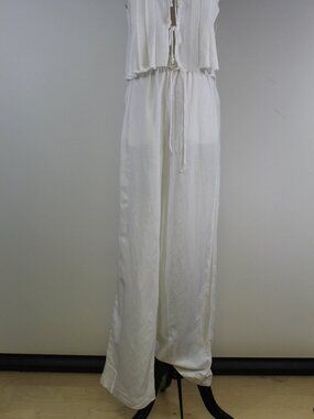 H&M Linen Blend Wide Leg Pants Medium White Beachy Elastic Waist